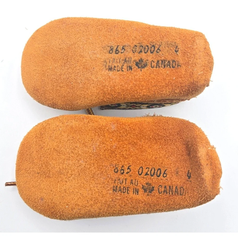 Vintage Animoc Indian Moccasins Baby Suede Booties Size 4 Tan Fringe with Box